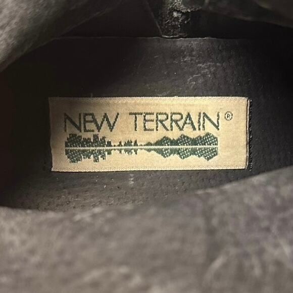 New Terrain Zip Ankle Boots Women Sz 7.5M Black Leather Chunky Heel Grunge Goth - Picture 13 of 16